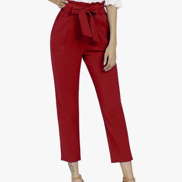 Red pants. Stretchy wide waistband. High waisted. - Picture 5 of 6